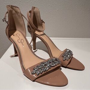 Jessica Simpson Tan Heels with Silver Accents